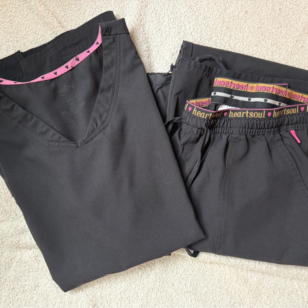 Black Scrub Set with Pink Accents